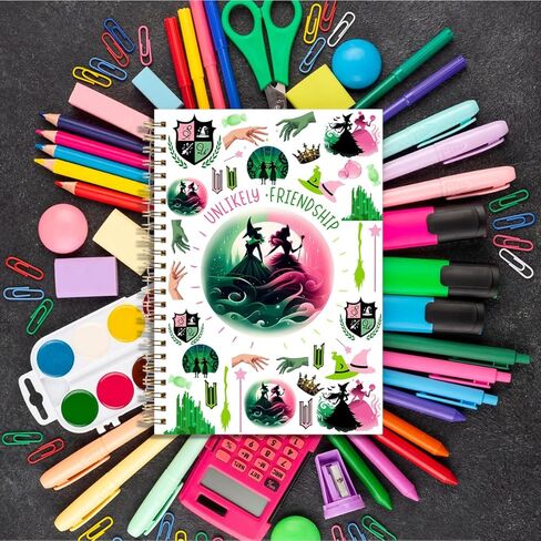 LONGXIN Witch Merch Broadway Musical Notebook Journal هدايا ساحرة للفتيات والنساء Elphaba وGlinda معجبي الأفلام، بضائع ساحرة، صداقات غير محتملة، دفتر حلزوني بغلاف مقوى 5.8x8.3 in Kuwait