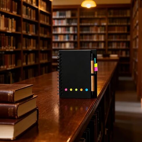 دفتر ملاحظات حلزوني مع ملاحظات ملونة وتصميم حامل قلم، كتاب مذكرات يومي متين (أسود) in Kuwait