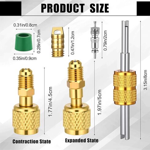 Mudder 18 Pcs R32 R454b A2l Adapter Kit for Split 1/4" Female to 1/4" Male Reverse Thread Adapter 45 Degree Kit with Valve Core Remover Gasket and Thimbles in Kuwait