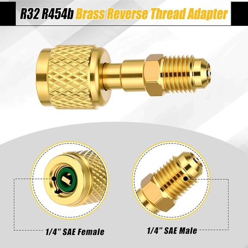Mudder 18 Pcs R32 R454b A2l Adapter Kit for Split 1/4" Female to 1/4" Male Reverse Thread Adapter 45 Degree Kit with Valve Core Remover Gasket and Thimbles in Kuwait