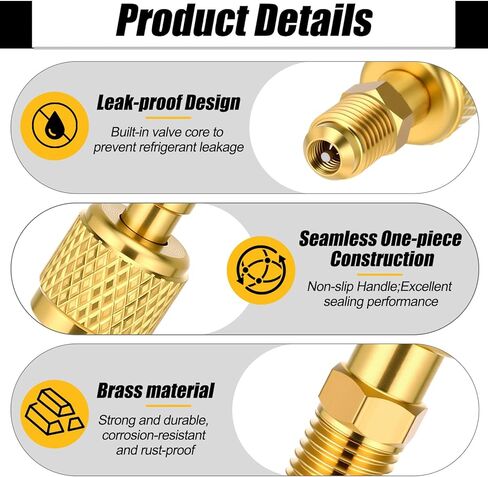 Mudder 18 Pcs R32 R454b A2l Adapter Kit for Split 1/4" Female to 1/4" Male Reverse Thread Adapter 45 Degree Kit with Valve Core Remover Gasket and Thimbles in Kuwait