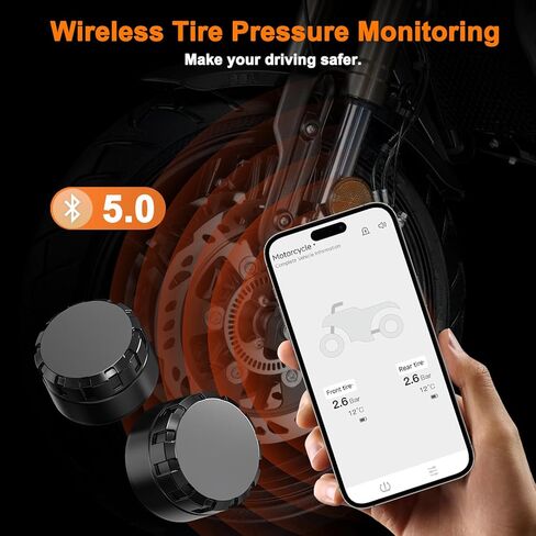 Wireless Motorcycle TPMS - Ultra Easy Installation Bluetooth Tire Pressure Monitoring System | Real-Time Pressure & Temperature Alerts | Compatible with iOS & Android in Kuwait