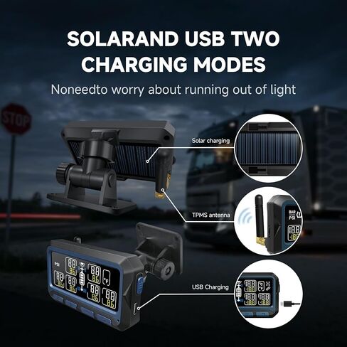 نظام مراقبة ضغط الإطارات RV مع 6 أجهزة استشعار، شاشة LCD كبيرة في الوقت الحقيقي، الضغط ودرجة الحرارة، 7 أوضاع تنبيه ووضع النوم التلقائي in Kuwait