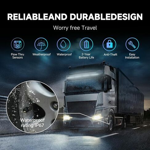 نظام مراقبة ضغط الإطارات RV مع 6 أجهزة استشعار، شاشة LCD كبيرة في الوقت الحقيقي، الضغط ودرجة الحرارة، 7 أوضاع تنبيه ووضع النوم التلقائي in Kuwait