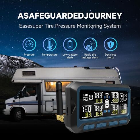 نظام مراقبة ضغط الإطارات RV مع 6 أجهزة استشعار، شاشة LCD كبيرة في الوقت الحقيقي، الضغط ودرجة الحرارة، 7 أوضاع تنبيه ووضع النوم التلقائي in Kuwait