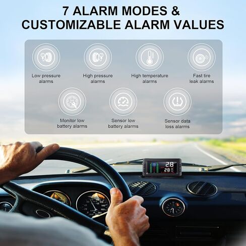 نظام مراقبة ضغط الإطارات TPMS بالطاقة الشمسية مع 8 أجهزة استشعار ومعزز إشارة لشاحنات مقطورة RV، شاشة كبيرة 3.3 بوصة، 0-13.7 بار/199 رطل لكل بوصة مربعة، 7 أوضاع تنبيه أقصى دعم 36 مستشعرًا in Kuwait
