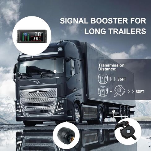 نظام مراقبة ضغط الإطارات TPMS بالطاقة الشمسية مع 8 أجهزة استشعار ومعزز إشارة لشاحنات مقطورة RV، شاشة كبيرة 3.3 بوصة، 0-13.7 بار/199 رطل لكل بوصة مربعة، 7 أوضاع تنبيه أقصى دعم 36 مستشعرًا in Kuwait