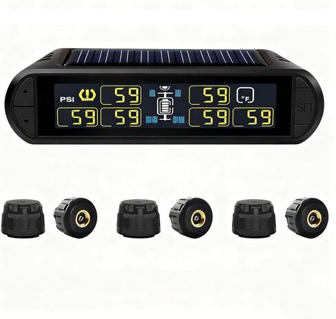 نظام مراقبة ضغط الإطارات المحسن TPMS بالطاقة الشمسية مع 6 أجهزة استشعار خارجية لإطارات 4/6 مراقبة لاسلكية في الوقت الحقيقي لدرجة حرارة الضغط لشاحنة مقطورة RV سحب سيارات الدفع الرباعي (0 ~ 199 رطل لكل بوصة مربعة) in Kuwait