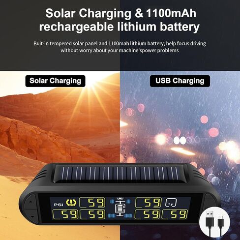نظام مراقبة ضغط الإطارات المحسن TPMS بالطاقة الشمسية مع 6 أجهزة استشعار خارجية لإطارات 4/6 مراقبة لاسلكية في الوقت الحقيقي لدرجة حرارة الضغط لشاحنة مقطورة RV سحب سيارات الدفع الرباعي (0 ~ 199 رطل لكل بوصة مربعة) in Kuwait