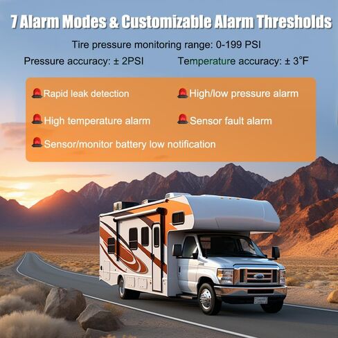 نظام مراقبة ضغط الإطارات المحسن TPMS بالطاقة الشمسية مع 6 أجهزة استشعار خارجية لإطارات 4/6 مراقبة لاسلكية في الوقت الحقيقي لدرجة حرارة الضغط لشاحنة مقطورة RV سحب سيارات الدفع الرباعي (0 ~ 199 رطل لكل بوصة مربعة) in Kuwait