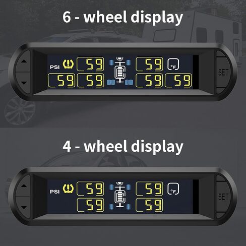 نظام مراقبة ضغط الإطارات المحسن TPMS بالطاقة الشمسية مع 6 أجهزة استشعار خارجية لإطارات 4/6 مراقبة لاسلكية في الوقت الحقيقي لدرجة حرارة الضغط لشاحنة مقطورة RV سحب سيارات الدفع الرباعي (0 ~ 199 رطل لكل بوصة مربعة) in Kuwait