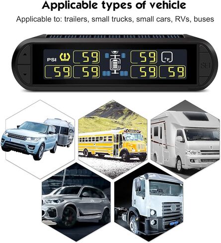 نظام مراقبة ضغط الإطارات المحسن TPMS بالطاقة الشمسية مع 6 أجهزة استشعار خارجية لإطارات 4/6 مراقبة لاسلكية في الوقت الحقيقي لدرجة حرارة الضغط لشاحنة مقطورة RV سحب سيارات الدفع الرباعي (0 ~ 199 رطل لكل بوصة مربعة) in Kuwait