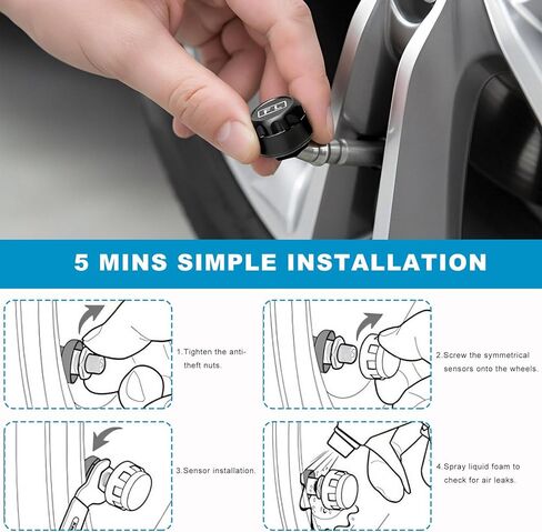 Tire Pressure Monitoring System, Vehicle Tire Pressure Monitor with Solar Charger & 4 External Sensors, Real-Time LCD Display TPMS w/6 Alarm Modes for Car Truck RV in Kuwait