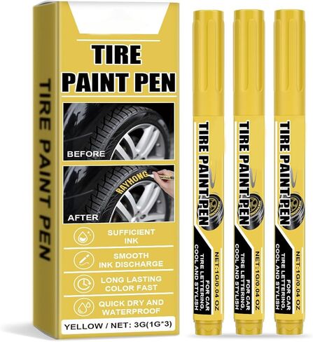 Car Tire Paint Pen – Acrylic Resin Formula, Smooth Writing, Works on Tires, Plastic, Metal & More, DIY Decoration Essential – 3g / 0.11 oz (3-Pack) in Kuwait