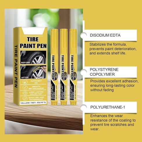 Car Tire Paint Pen – Acrylic Resin Formula, Smooth Writing, Works on Tires, Plastic, Metal & More, DIY Decoration Essential – 3g / 0.11 oz (3-Pack) in Kuwait
