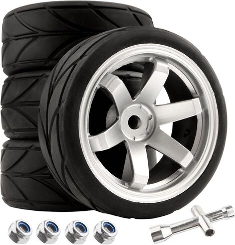 RC 1/10 مقياس على إطارات الطريق OD2.55 إطارات عجلة مطاطية بديلة 12 مم سداسية متوافقة مع Traxxas 4 Tec 2.0 Tamiya TT01 XV01 Kyosho WR8 Sakura WLtoys HPI Touring Racing Car in Kuwait