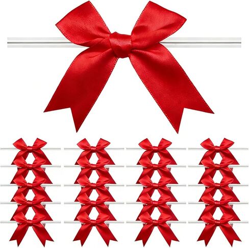 50 Pcs White Bows 3.3" Twist Tie Bows with Satin Ribbon for Gift Wrapping Baby Shower Party Decor Birthday Wedding Treat Bags Anniversary Christmas DIY Crafts in Saudi Arabia