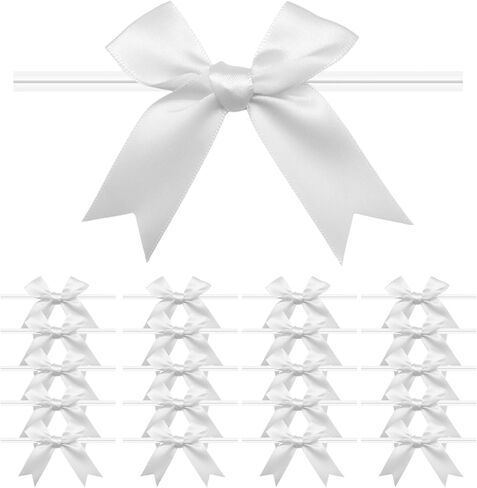 50 Pcs White Bows 3.3" Twist Tie Bows with Satin Ribbon for Gift Wrapping Baby Shower Party Decor Birthday Wedding Treat Bags Anniversary Christmas DIY Crafts in Saudi Arabia