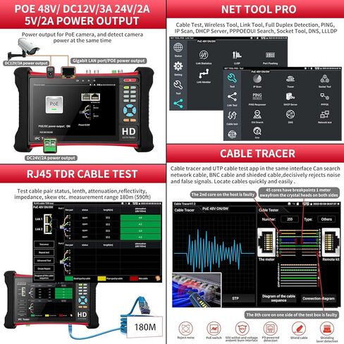 Rsrteng X7-MOVTADHS Upgraded Version 4K CCTV Camera Tester 7 inch IPS Touch Screen Monitor CCTV Tester with TVI CVI AHD SDI IP Camera Test Support DMM OPM VFL TDR POE HDMI DC24V Dual Network Port in Saudi Arabia