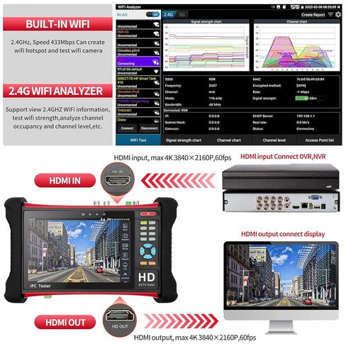 Rsrteng X7-MOVTADHS Upgraded Version 4K CCTV Camera Tester 7 inch IPS Touch Screen Monitor CCTV Tester with TVI CVI AHD SDI IP Camera Test Support DMM OPM VFL TDR POE HDMI DC24V Dual Network Port in Saudi Arabia