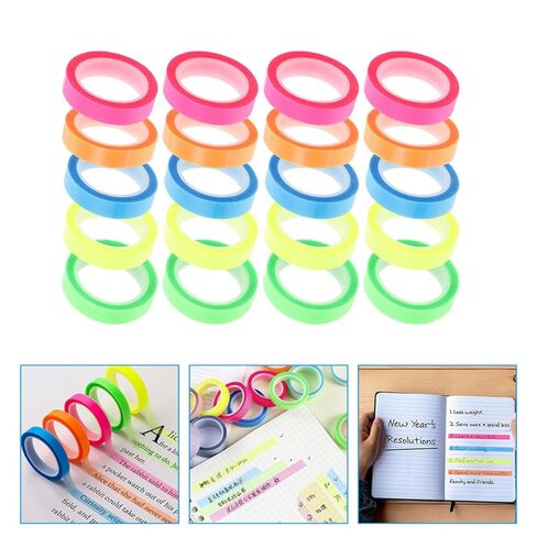 CALLARON 20 Rolls Waterproof Highlighter Tape Sticky Tabs 0.6cm X 5m Fluorescent Marking Tape for Books Notebooks Office School Use in Kuwait
