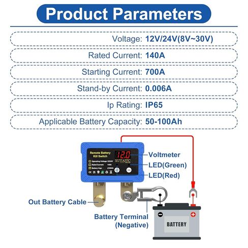 Battery Kill Switch for Car,Remote Battery Disconnect Switch 12V/24V 140A with LED Voltmeter,Battery Cut Off Kill Switch for Car Anti-Theft & Battery Drain Protection,for Vehicle Battery Up to 100AH in Kuwait