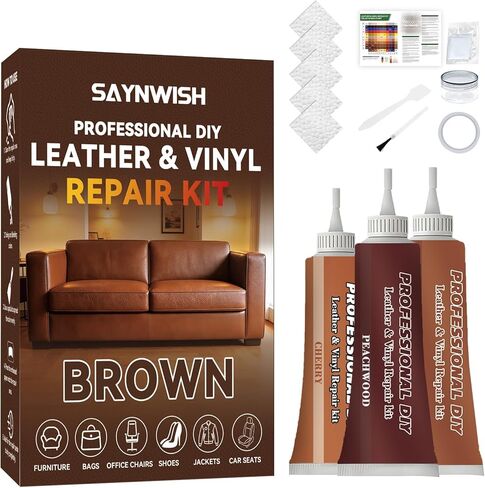 Leather Repair Kit - Restores Faux,Vinyl,Artificial and Real Leather,Sofa,Jacket,Car Seats and Purse.Professional Results,Repairs Burn Holes,Scratches,Tears (Black) in Kuwait