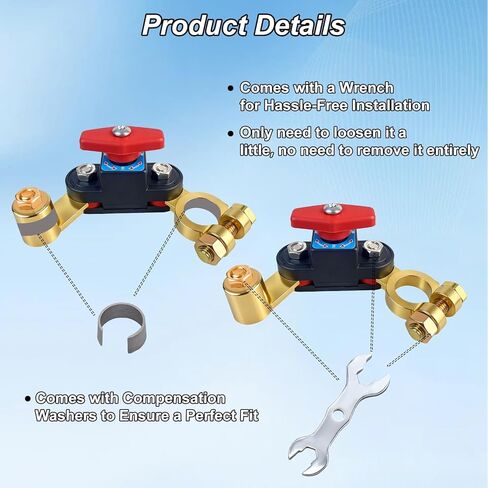 2Pcs Car Battery Power Cut-Off Switch Breaker, Pure Copper Stable Transmission Adjustable High Conductivity 12v-24v Disconnect Switch Smart Car Switch for Truck Boat Rv Car Supplies in Kuwait