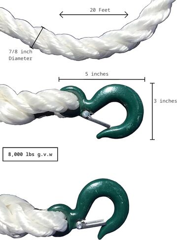 حبل السحب الغربي TR-15 مع خطافين (من شركة Tow Rope) | سمك 7/8 بوصة | قوة الشد 8000 رطل | طول القطع 20 قدم | قسط الانتعاش الحركي البولي بروبلين in Kuwait