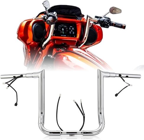 1 1/2 بوصة 14 بوصة Rise Street Glide Handlebar 1.5 بوصة Fat Meathook Ape Hanger لـ Harley 2023-up CVO Street Glide FLHXSE & 2024 2025 2026 FLHX سلك مسبق السلك CAN-Bus وسلك TBW، كروم in Kuwait