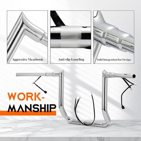 1 1/2 بوصة 14 بوصة Rise Street Glide Handlebar 1.5 بوصة Fat Meathook Ape Hanger لـ Harley 2023-up CVO Street Glide FLHXSE & 2024 2025 2026 FLHX سلك مسبق السلك CAN-Bus وسلك TBW، كروم in Kuwait
