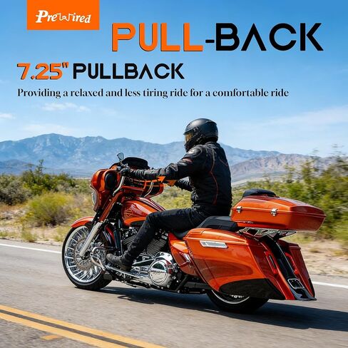 1 1/2 بوصة 14 بوصة Rise Street Glide Handlebar 1.5 بوصة Fat Meathook Ape Hanger لـ Harley 2023-up CVO Street Glide FLHXSE & 2024 2025 2026 FLHX سلك مسبق السلك CAN-Bus وسلك TBW، كروم in Kuwait