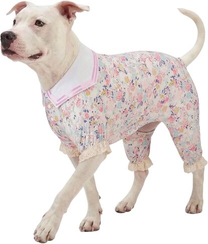 LovinPet Large Dog Pajamas for Male Dogs -Wound Care/Surgery Recovery Dog Pajamas, T-Shirt for Large Dog,Spring Flower Garden Print,Large Dog PJ's Pitbull Clothes,Party Costume for Large Dogs,XL in Saudi Arabia