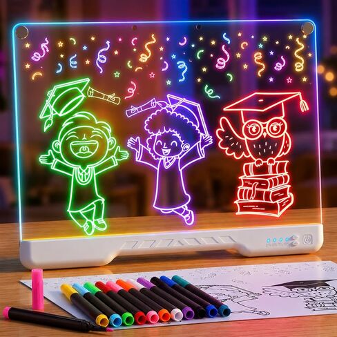لوحة رسم بإضاءة LED مقاس 16 بوصة للأطفال، تابلت فني متوهج قابل لإعادة الشحن مع 12 لونًا، سطح مسح جاف مع ورق تتبع، تتضمن أقلام تحديد وحامل - لعبة هدية للأطفال/الفتيات/المراهقين in Kuwait
