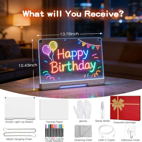لوحة رسم بإضاءة LED مقاس 16 بوصة للأطفال، تابلت فني متوهج قابل لإعادة الشحن مع 12 لونًا، سطح مسح جاف مع ورق تتبع، تتضمن أقلام تحديد وحامل - لعبة هدية للأطفال/الفتيات/المراهقين in Kuwait