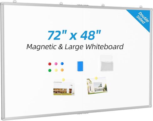 VOWNER 72"x48" Magnetic Dry Erase Board for Wall,Hanging Mounted Whiteboard with Silver Aluminum Frame, Includes Eraser, Tray and Magnets,Large Foldable Portable Whiteboard for Home, Office, School in Kuwait
