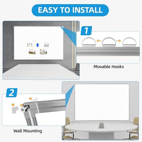 VOWNER 72"x48" Magnetic Dry Erase Board for Wall,Hanging Mounted Whiteboard with Silver Aluminum Frame, Includes Eraser, Tray and Magnets,Large Foldable Portable Whiteboard for Home, Office, School in Kuwait