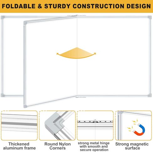 96"X48" Large Magnetic Whiteboard - 8x4 Feet Non-Reflective Coated Surface, Foldable Dry Erase Board, Black Aluminum Frame ，Suitable for Training Rooms and (Professional Accessory Set) in Kuwait