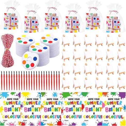 AmazingSpark 24 Set End of Year Gift for Kids Painting Kits with Watercolor Paint Mini Panel Easel Palette Brush Card for Congrats Graduation End of Year Party Favors Exchanges Gift Classroom Prizes in Kuwait