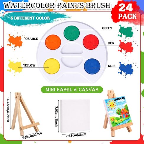 AmazingSpark 24 Set End of Year Gift for Kids Painting Kits with Watercolor Paint Mini Panel Easel Palette Brush Card for Congrats Graduation End of Year Party Favors Exchanges Gift Classroom Prizes in Kuwait