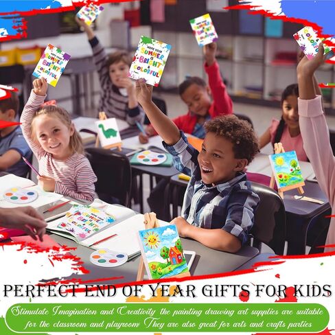 AmazingSpark 24 Set End of Year Gift for Kids Painting Kits with Watercolor Paint Mini Panel Easel Palette Brush Card for Congrats Graduation End of Year Party Favors Exchanges Gift Classroom Prizes in Kuwait