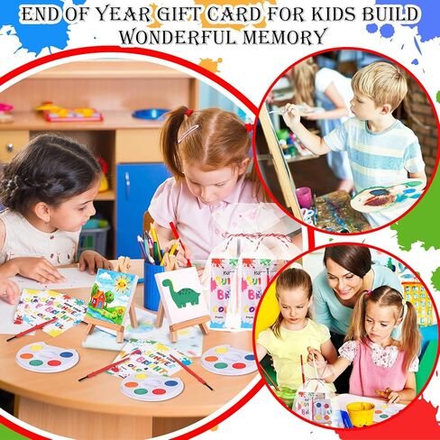 AmazingSpark 24 Set End of Year Gift for Kids Painting Kits with Watercolor Paint Mini Panel Easel Palette Brush Card for Congrats Graduation End of Year Party Favors Exchanges Gift Classroom Prizes in Kuwait