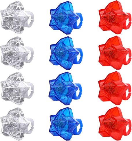 NORWANG 12 Pack Patriotic Light Up Rings, 4th of July Party Favors Red White Blue Glowing Star Accessories Finger Lights for Adults Memorial Day Independence Day Decoration Gifts Toy in Kuwait