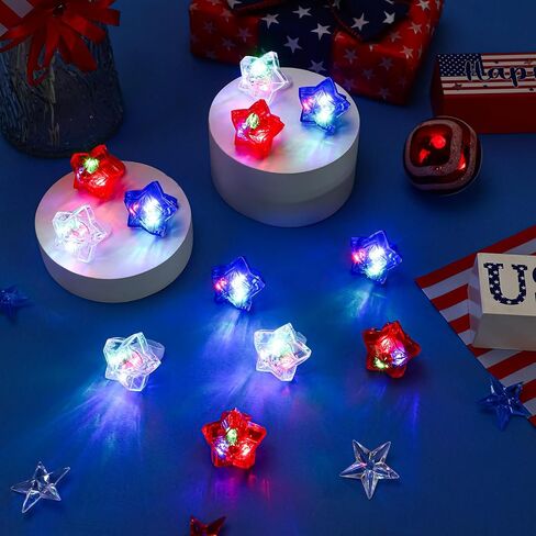 NORWANG 12 Pack Patriotic Light Up Rings, 4th of July Party Favors Red White Blue Glowing Star Accessories Finger Lights for Adults Memorial Day Independence Day Decoration Gifts Toy in Kuwait