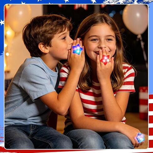 NORWANG 12 Pack Patriotic Light Up Rings, 4th of July Party Favors Red White Blue Glowing Star Accessories Finger Lights for Adults Memorial Day Independence Day Decoration Gifts Toy in Kuwait
