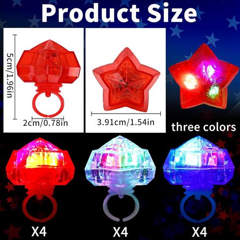 NORWANG 12 Pack Patriotic Light Up Rings, 4th of July Party Favors Red White Blue Glowing Star Accessories Finger Lights for Adults Memorial Day Independence Day Decoration Gifts Toy in Kuwait