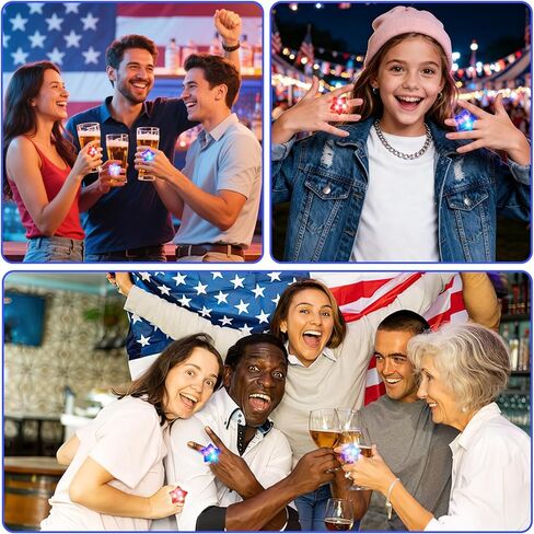 NORWANG 12 Pack Patriotic Light Up Rings, 4th of July Party Favors Red White Blue Glowing Star Accessories Finger Lights for Adults Memorial Day Independence Day Decoration Gifts Toy in Kuwait