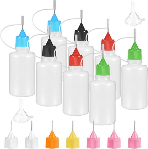 8Pcs Precision Tip Applicator Bottle with 2 Funnel and 14 Multicolor Lids, 30ML/1 OZ Needle Tip Glue Bottles, Glue Dispenser for DIY Quilling Paper Craft Painting in Kuwait