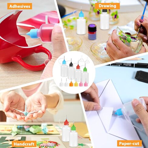 8Pcs Precision Tip Applicator Bottle with 2 Funnel and 14 Multicolor Lids, 30ML/1 OZ Needle Tip Glue Bottles, Glue Dispenser for DIY Quilling Paper Craft Painting in Kuwait