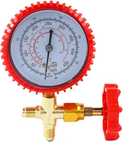 Air Conditioning Pressure Gauge for HVAC Charging, Brass Manifold Meter with Sealed Valve to Prevent Venting(RED) in Kuwait